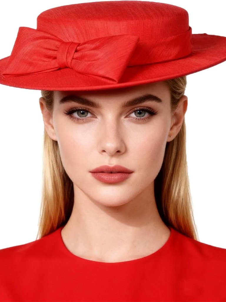 Wide Brim Church Hat For Women - Elegant Kentucky Fascinator With Bow,Bridal Wed